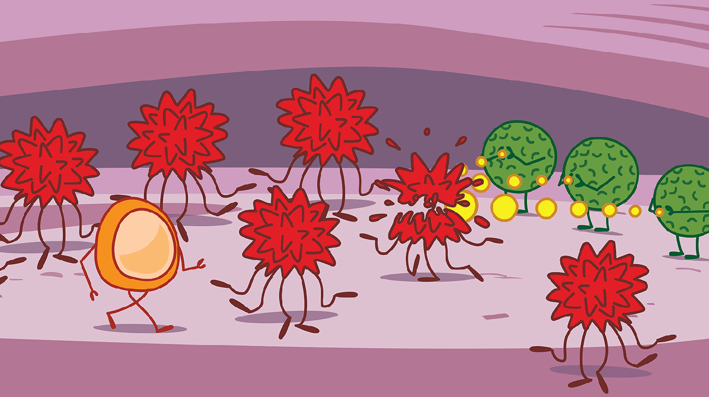 IMFINZI with Immune System, Works to Fight Cancer Cells Illustration